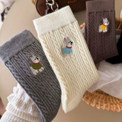 Sweater Striped Puppy Crew Socks