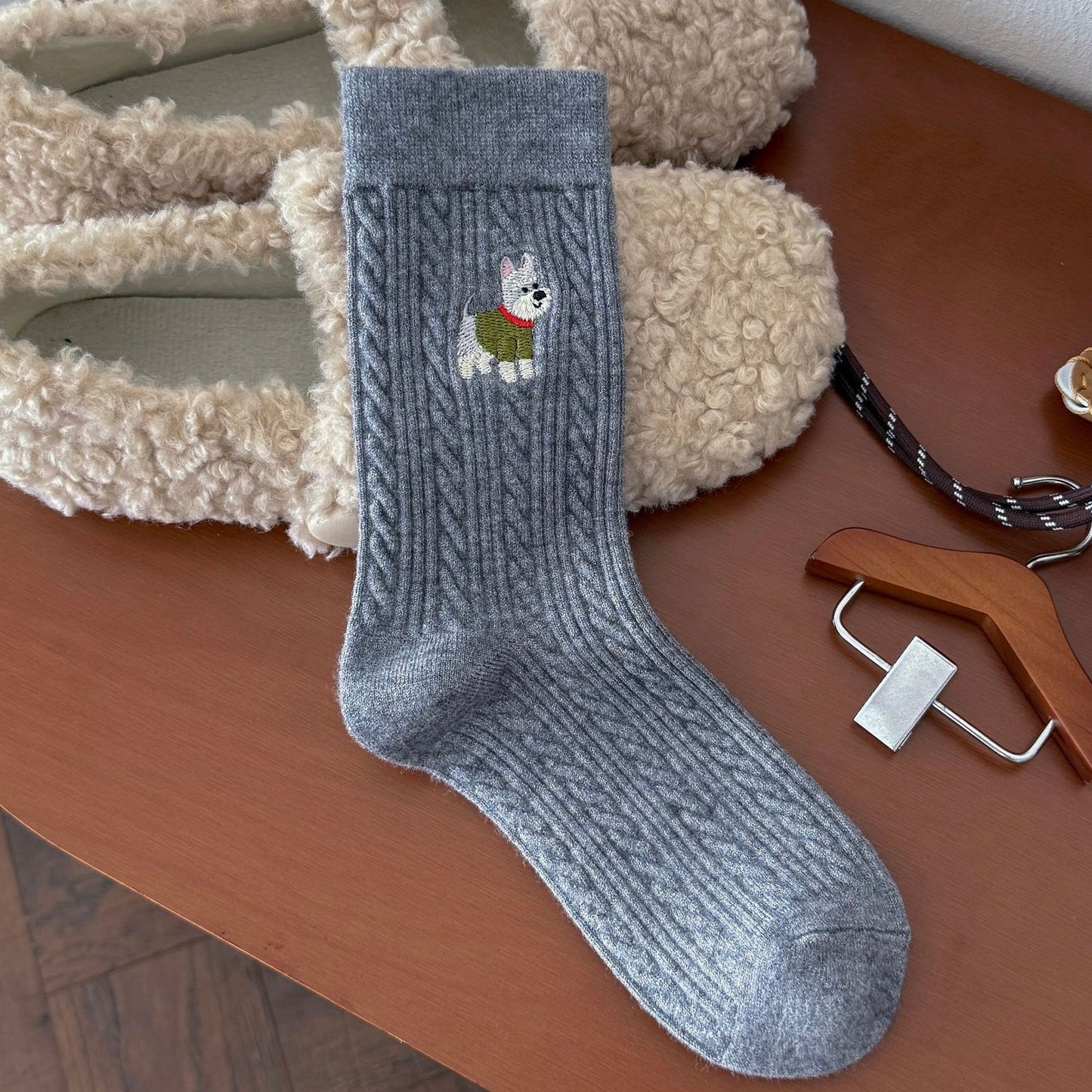 Sweater Striped Puppy Crew Socks