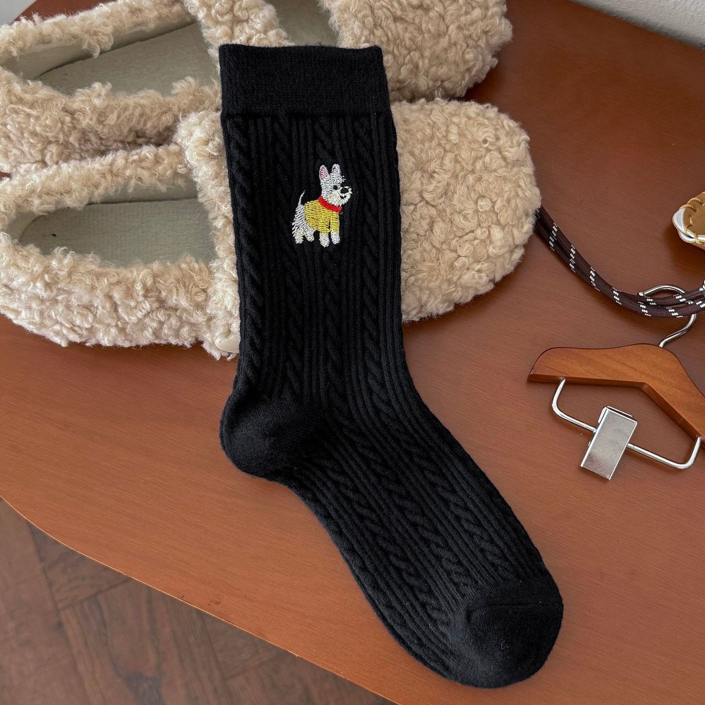 Sweater Striped Puppy Crew Socks