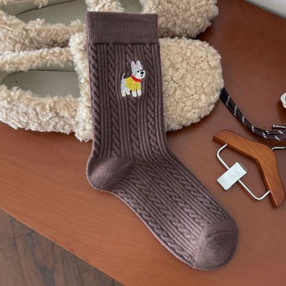 Sweater Striped Puppy Crew Socks