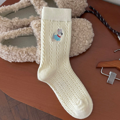 Sweater Striped Puppy Crew Socks