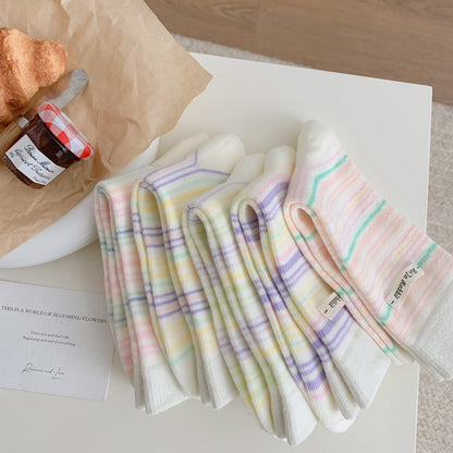 Pastel Rainbow Stripe Crew Socks