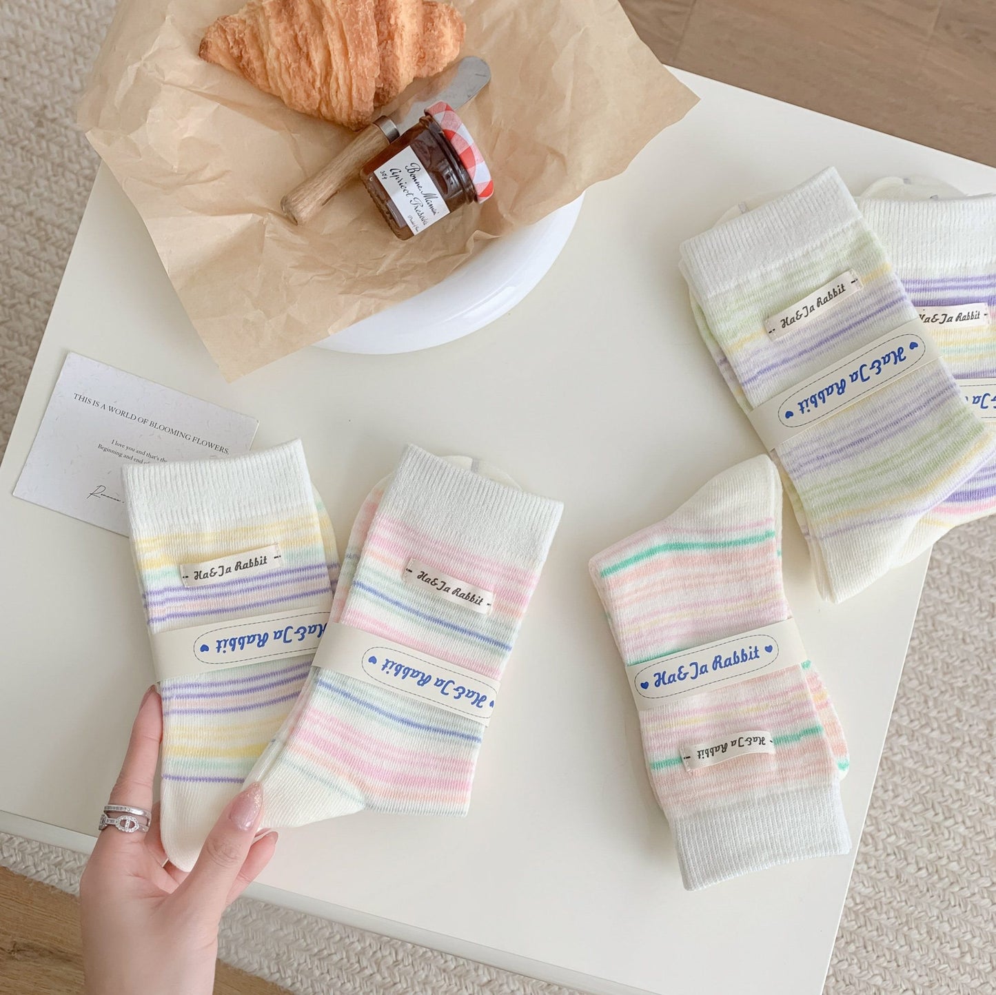 Pastel Rainbow Stripe Crew Socks