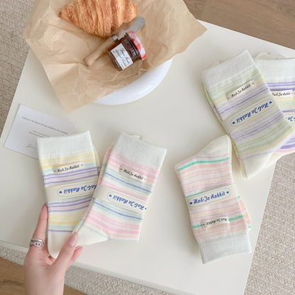Pastel Rainbow Stripe Crew Socks