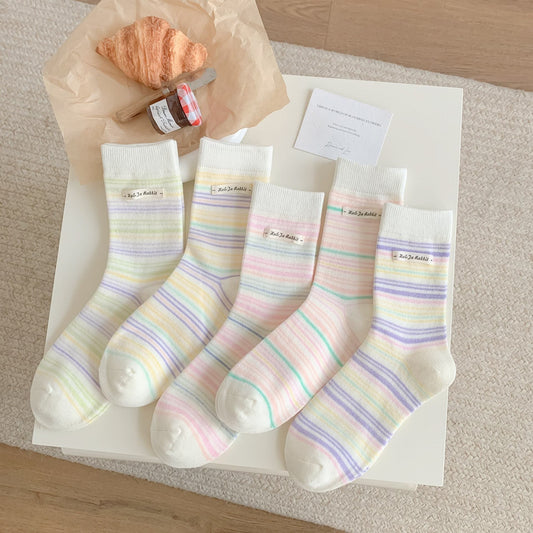 Pastel Rainbow Stripe Crew Socks
