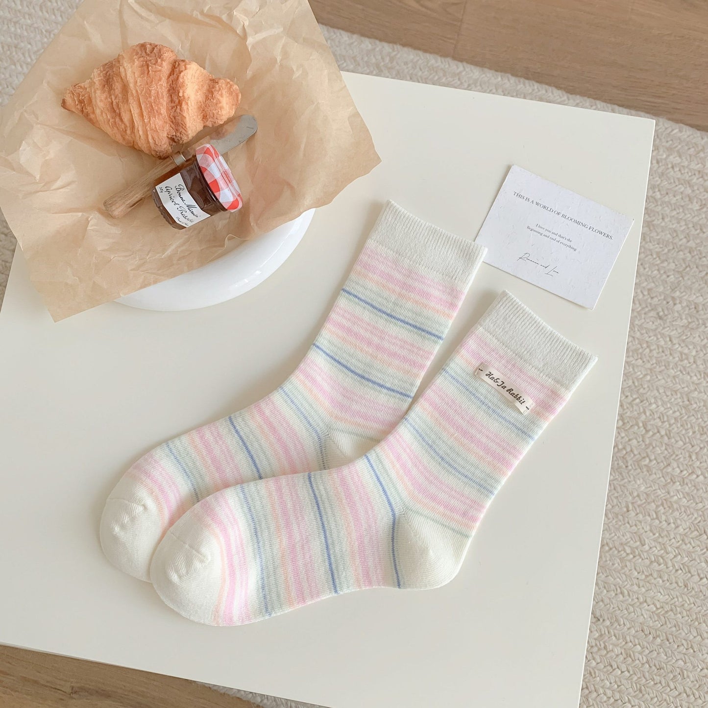 Pastel Rainbow Stripe Crew Socks
