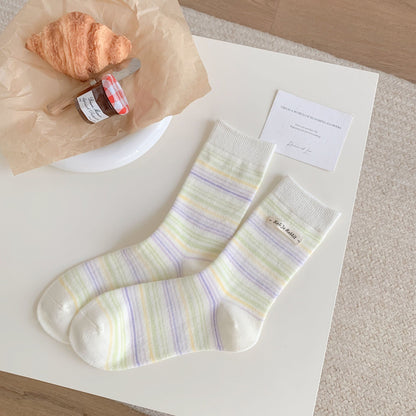 Pastel Rainbow Stripe Crew Socks