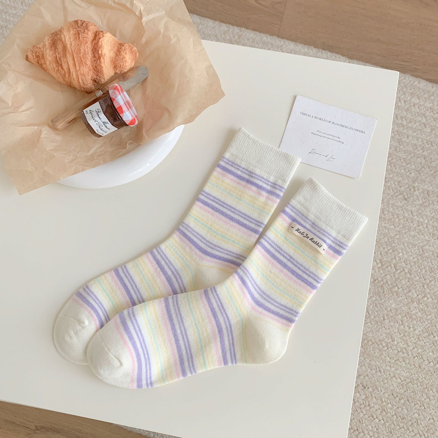 Pastel Rainbow Stripe Crew Socks