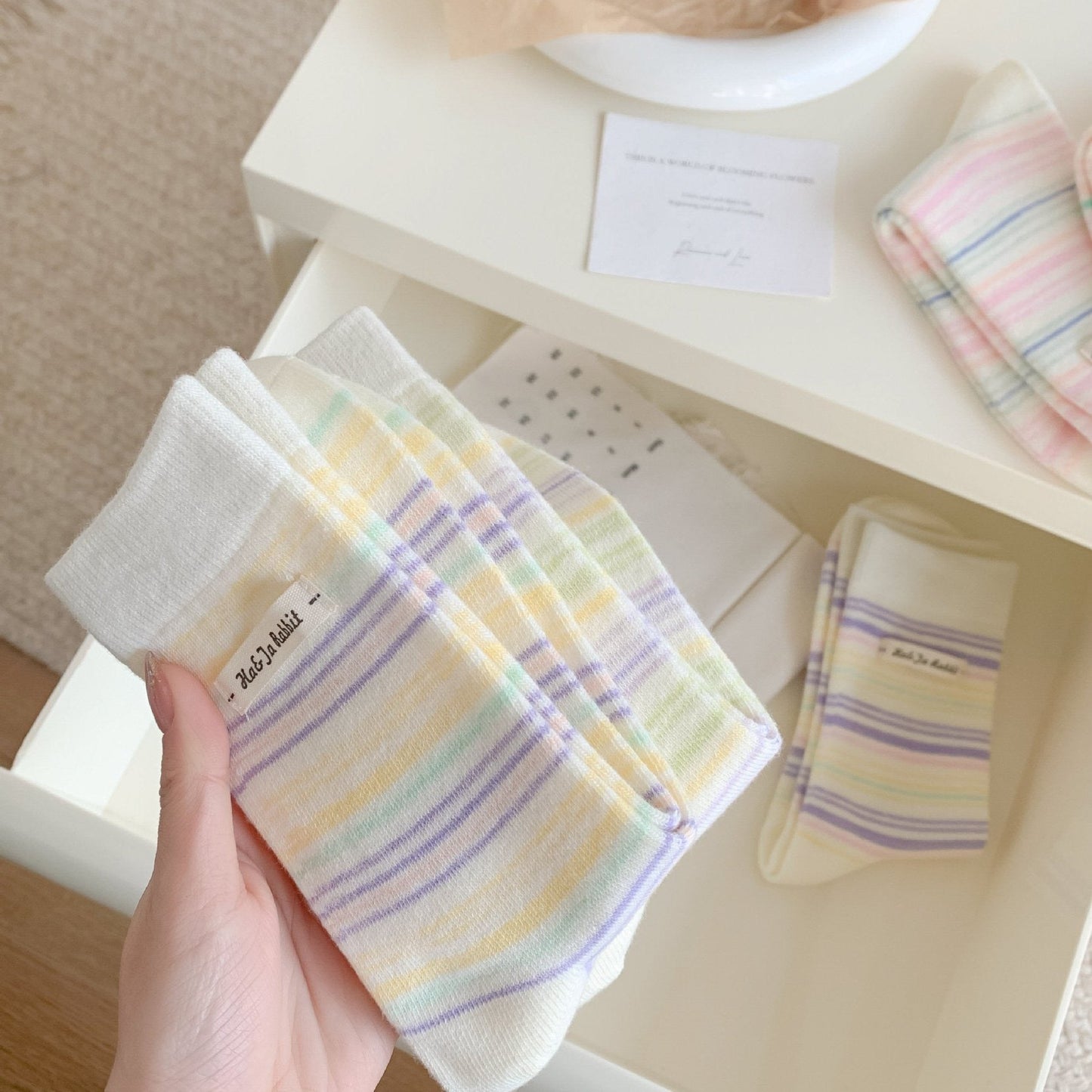 Pastel Rainbow Stripe Crew Socks