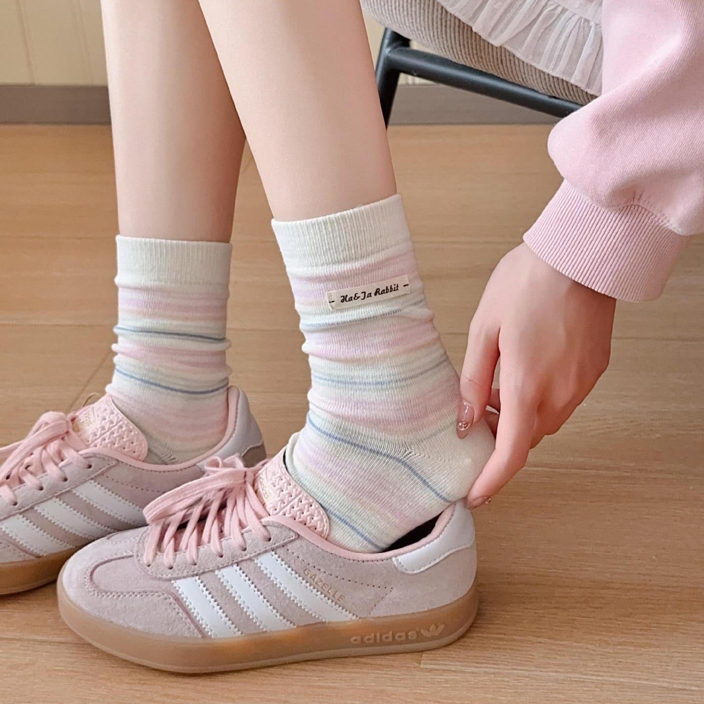 Pastel Rainbow Stripe Crew Socks