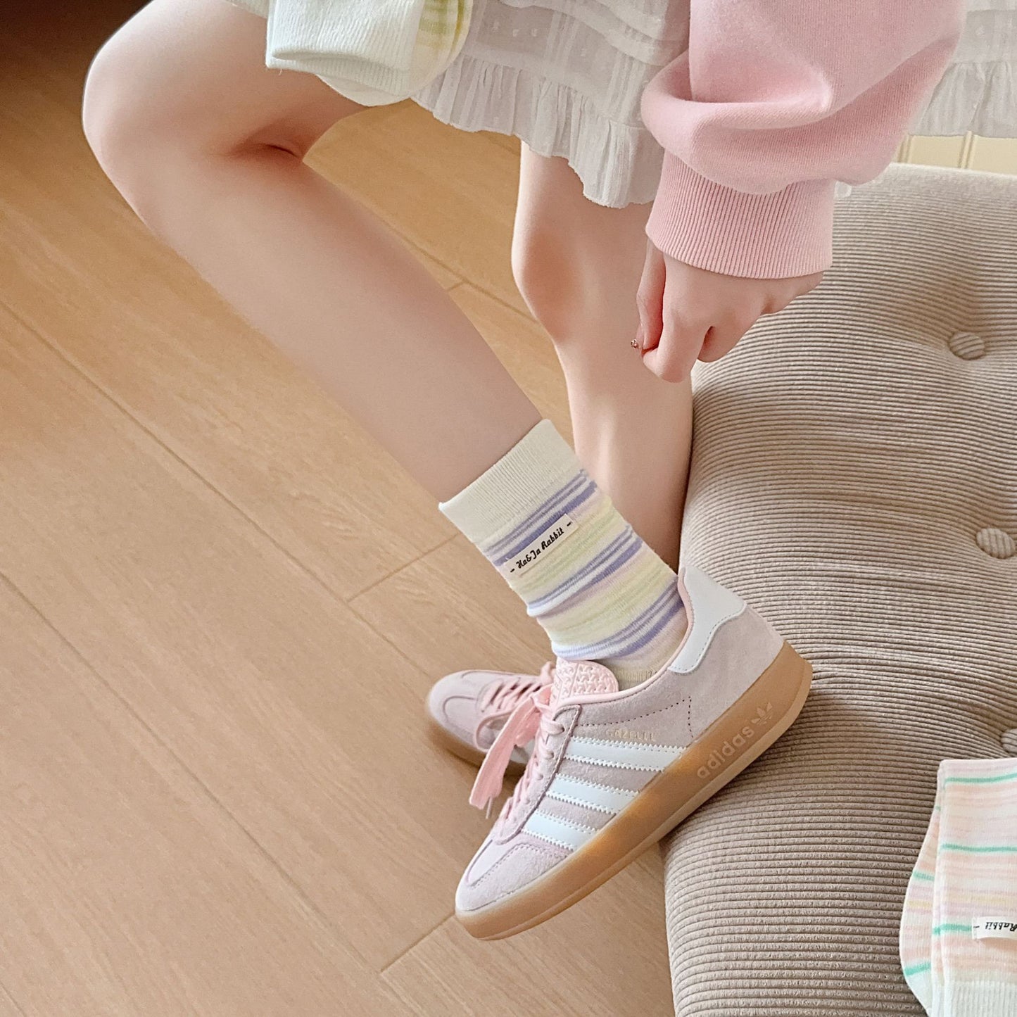 Pastel Rainbow Stripe Crew Socks