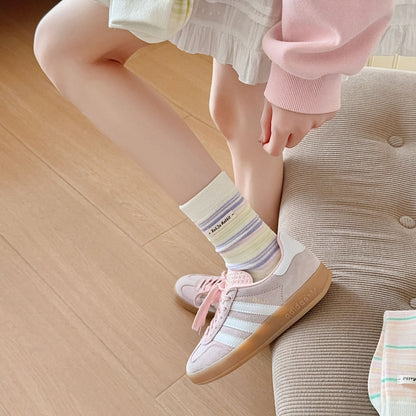 Pastel Rainbow Stripe Crew Socks
