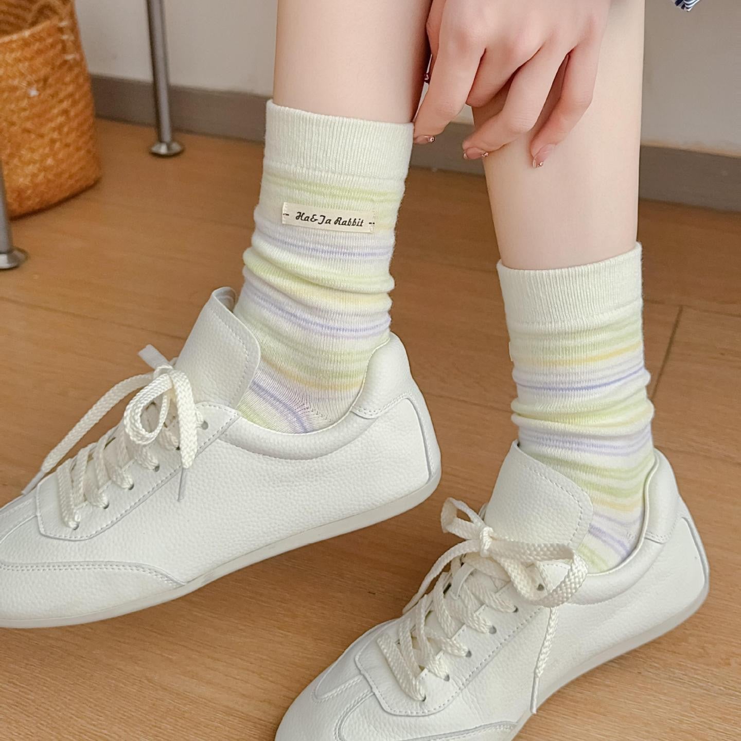 Pastel Rainbow Stripe Crew Socks
