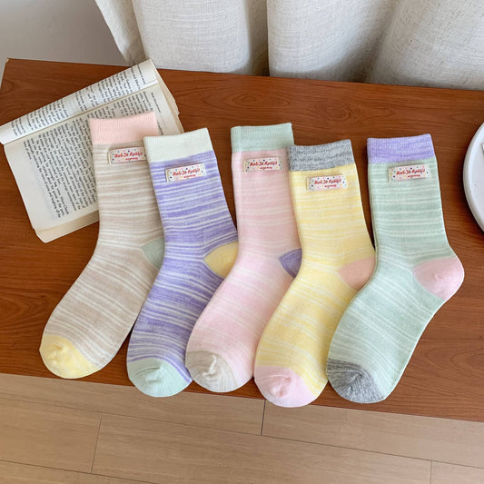 Colorful Spring Striped Crew Socks