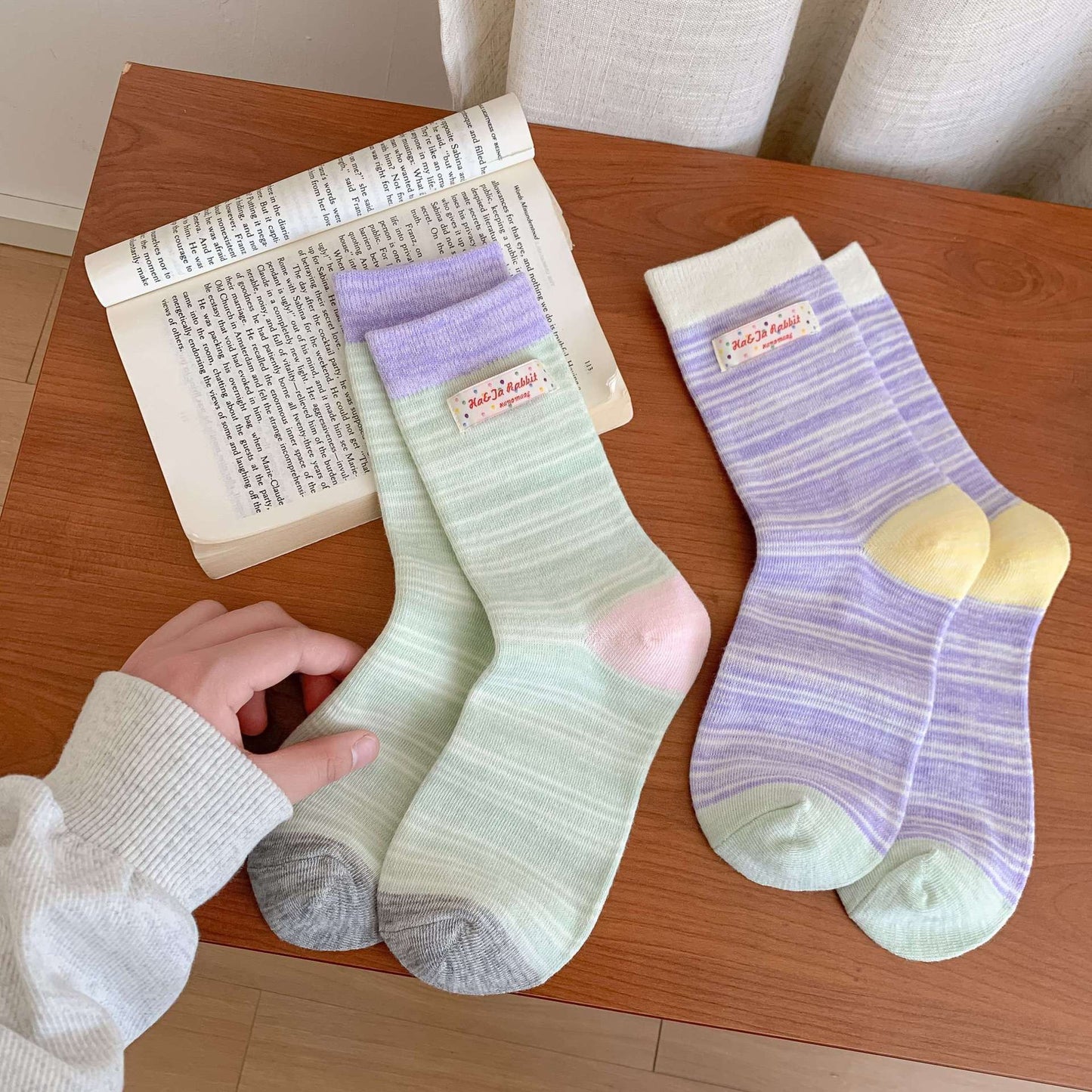 Colorful Spring Striped Crew Socks