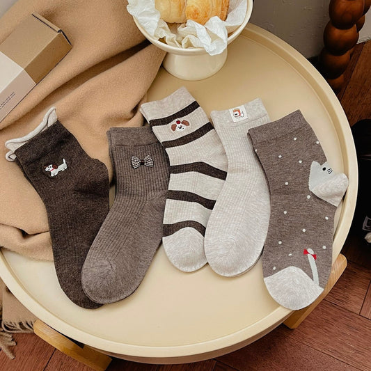 Elegant Coffee Tone Crew Socks