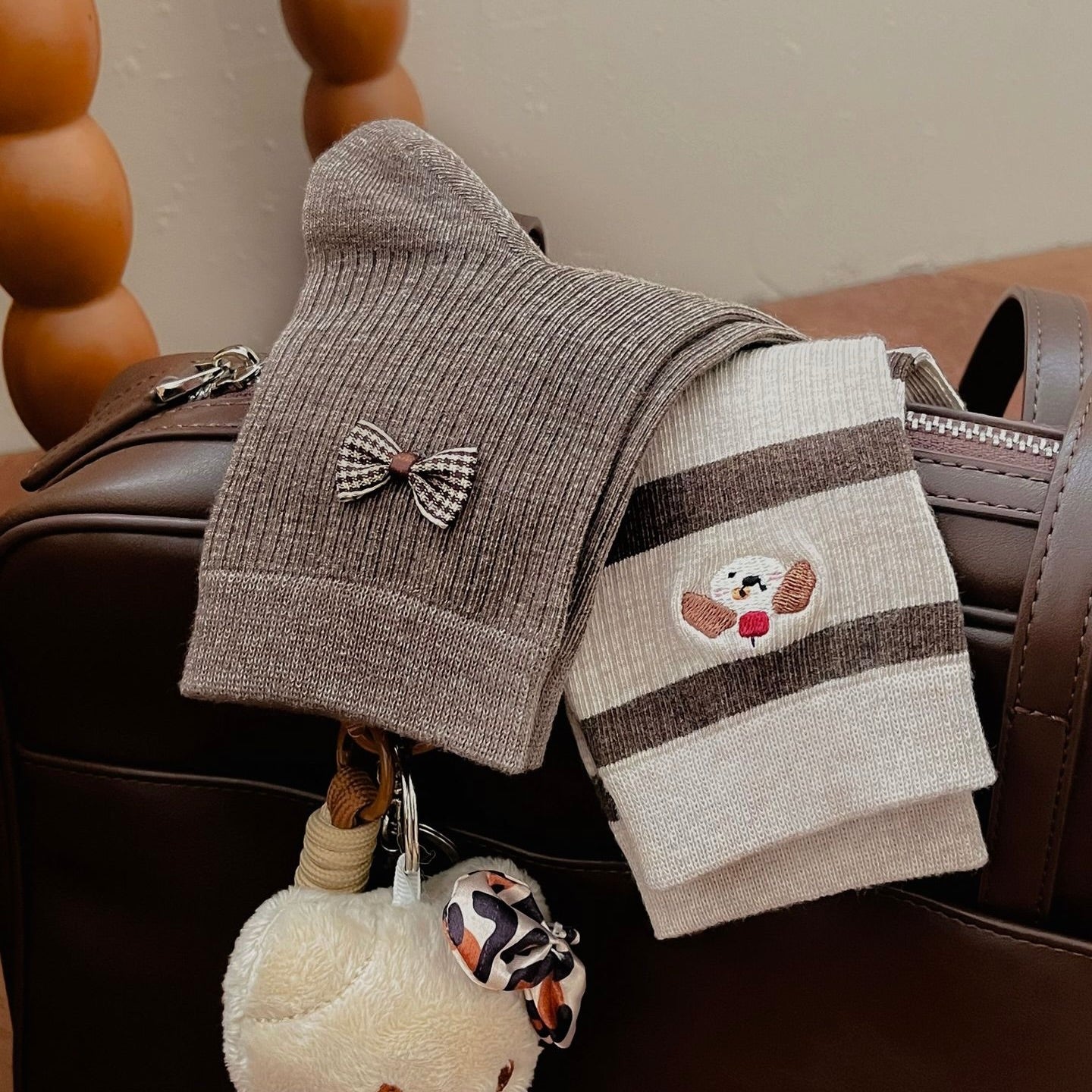 Elegant Coffee Tone Crew Socks