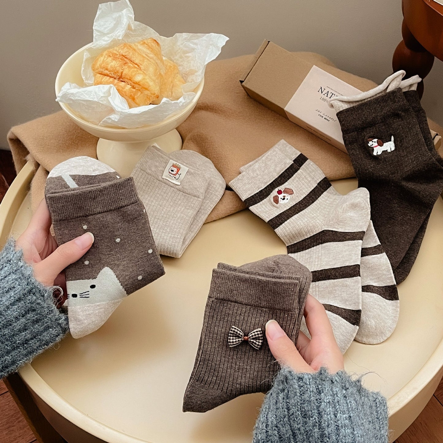 Elegant Coffee Tone Crew Socks