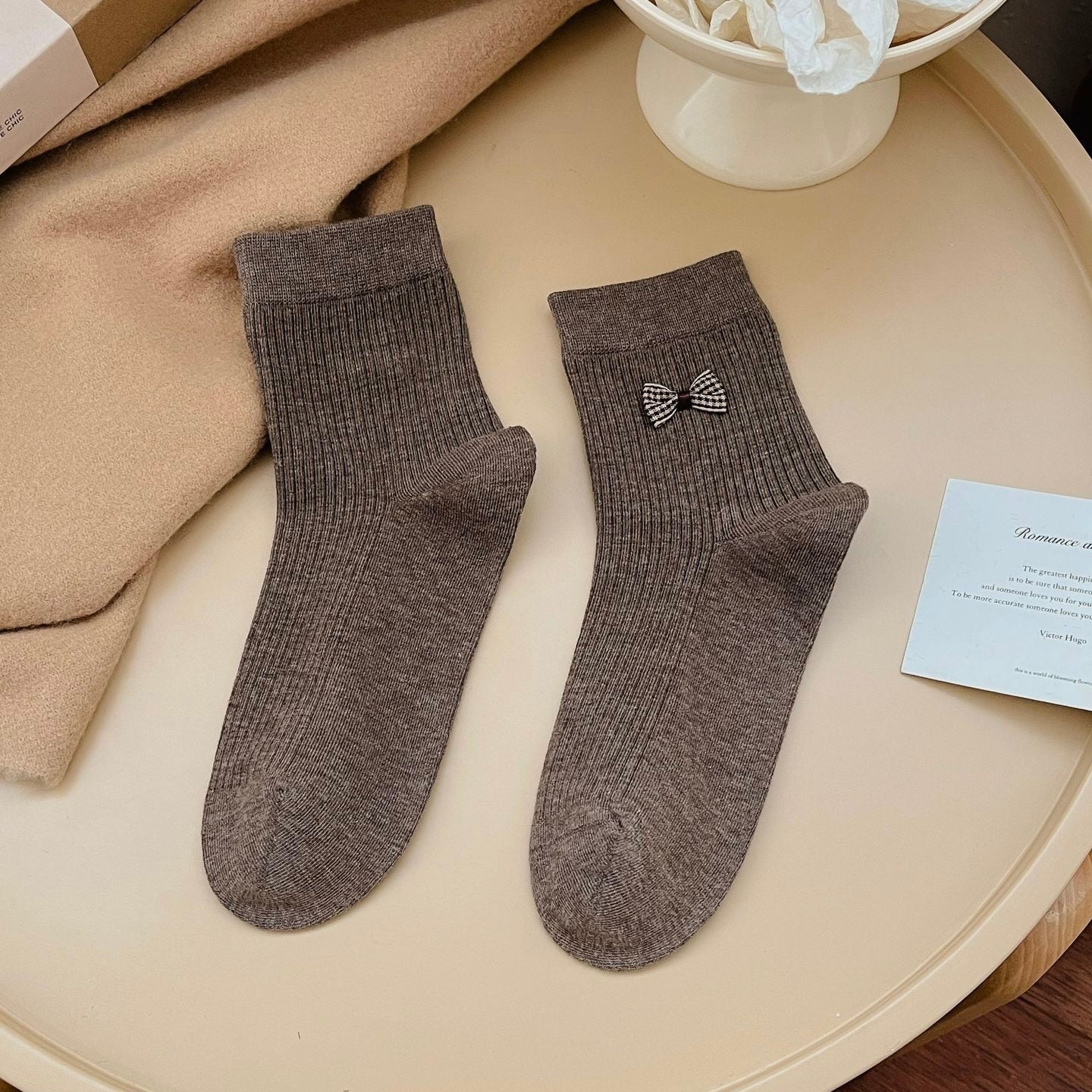 Elegant Coffee Tone Crew Socks