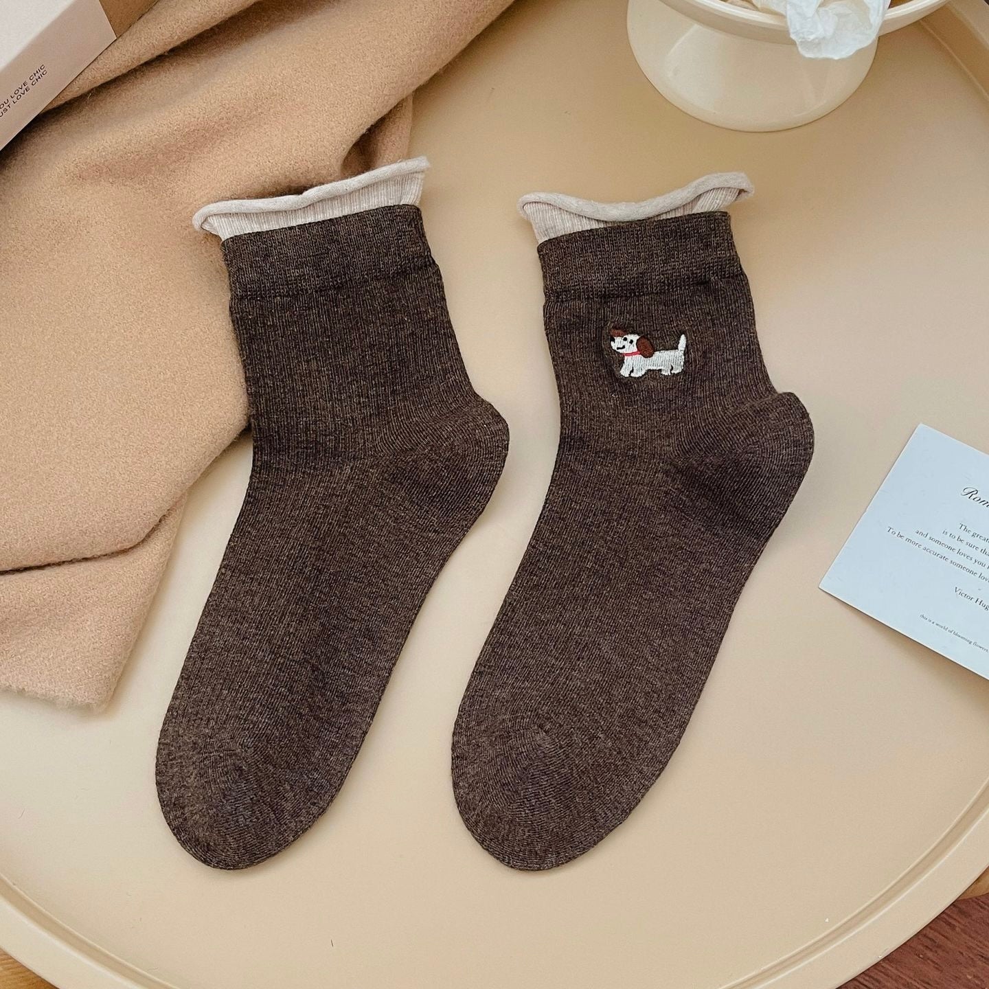 Elegant Coffee Tone Crew Socks