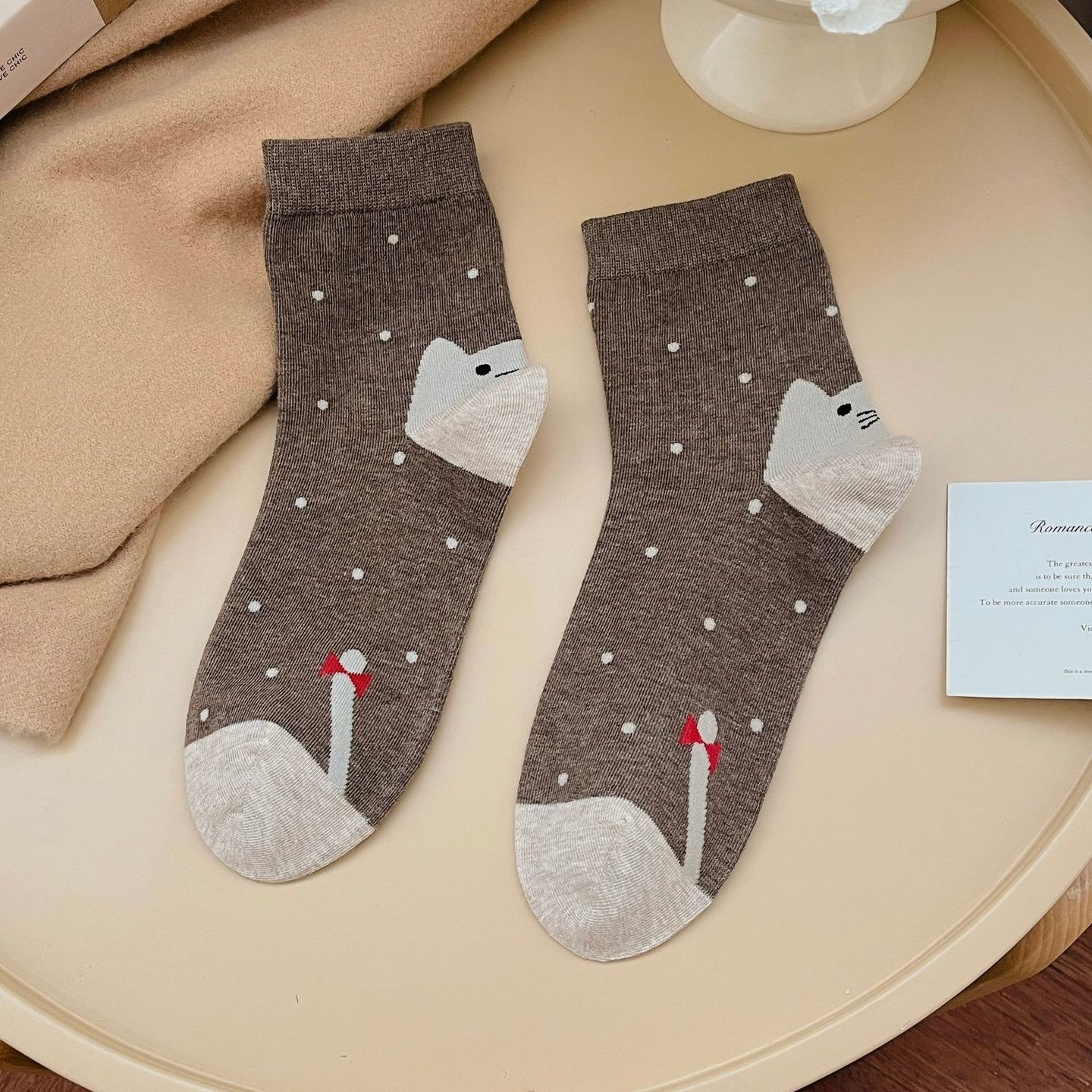 Elegant Coffee Tone Crew Socks