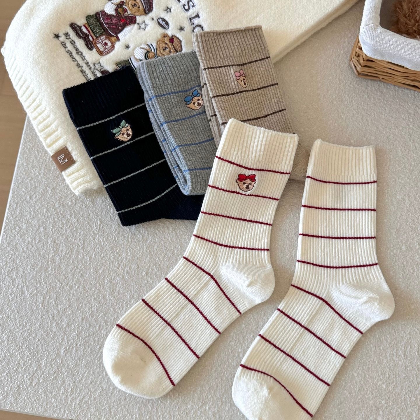 Bear&Bow Striped Crew Socks