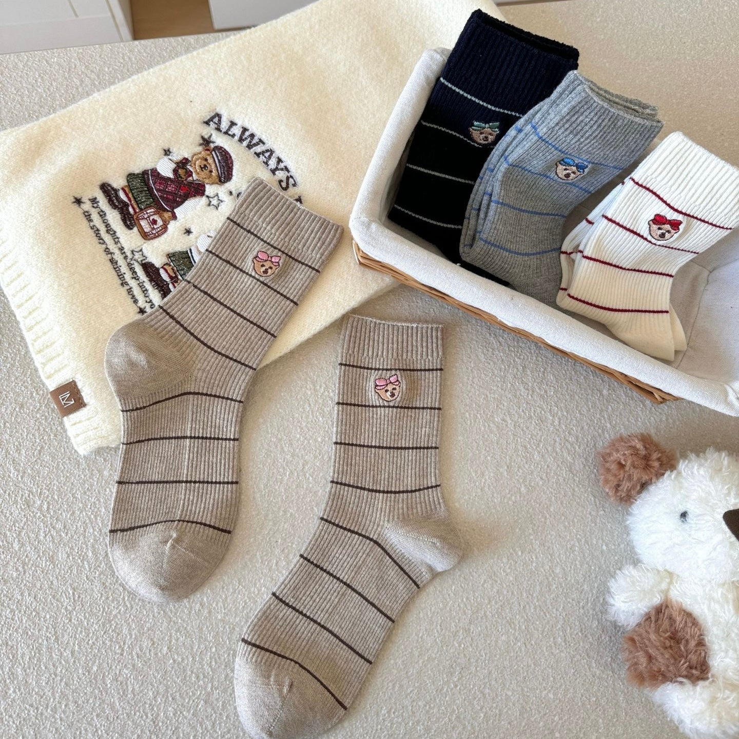 Bear&Bow Striped Crew Socks