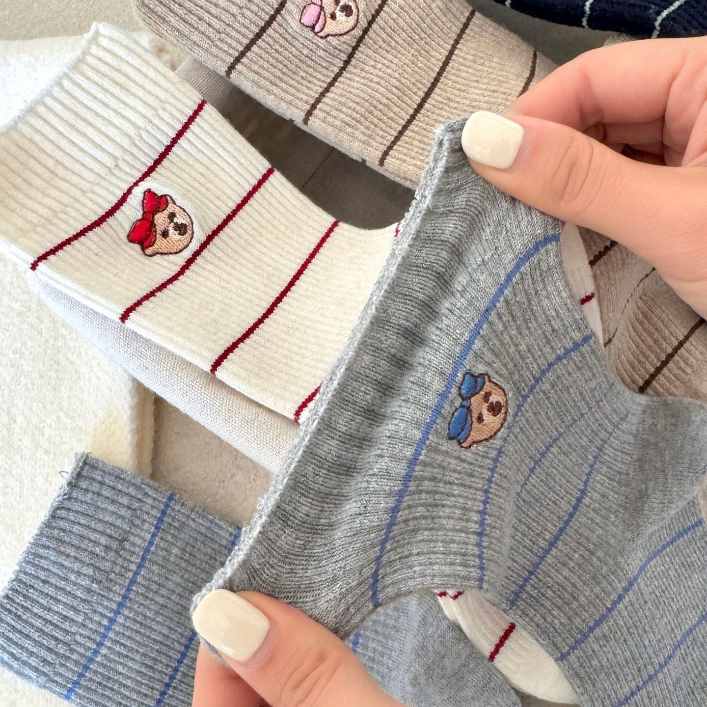 Bear&Bow Striped Crew Socks