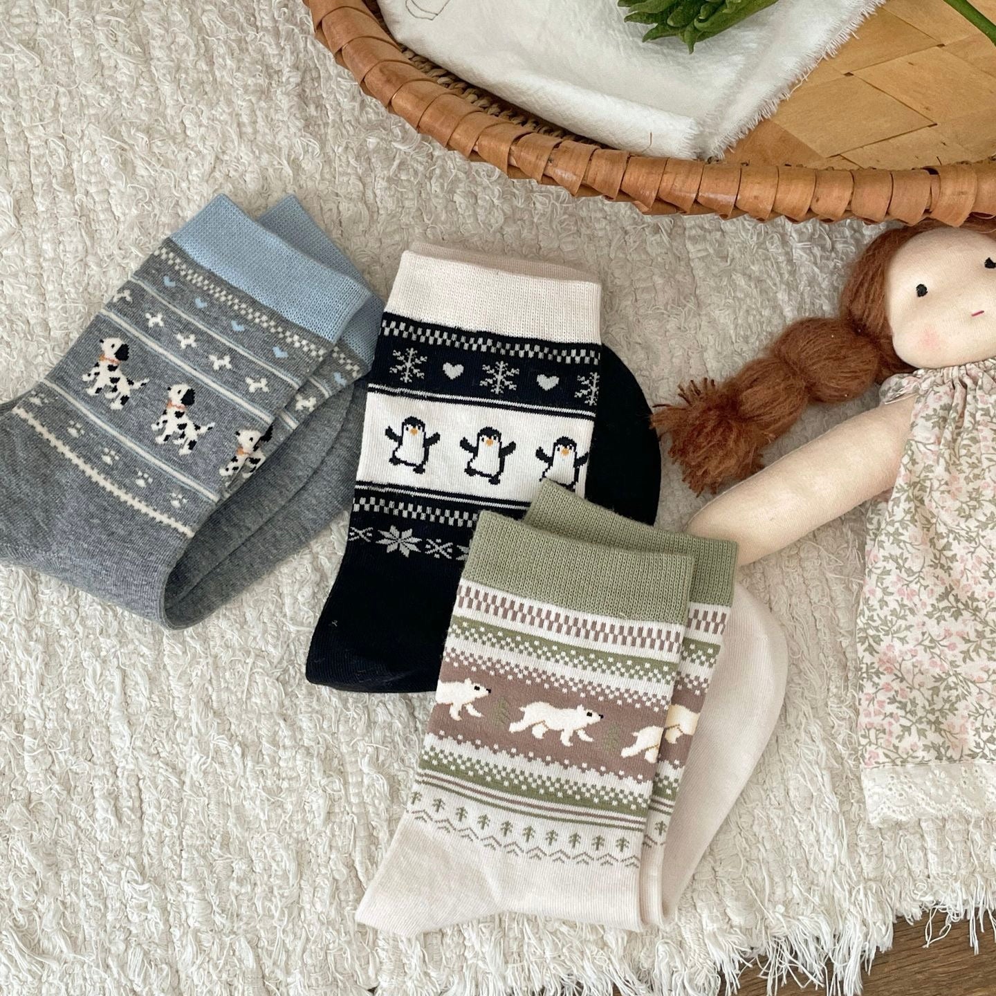 Nordic Polar Animal Crew Socks