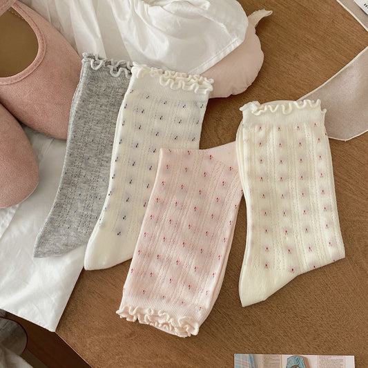 Ditsy Dot Ruffled Summer Ankle Socks