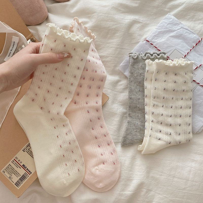 Ditsy Dot Ruffled Summer Ankle Socks