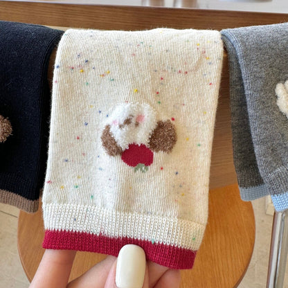Apple Puppy Embroidery Crew Socks