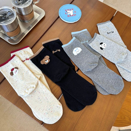 Apple Puppy Embroidery Crew Socks