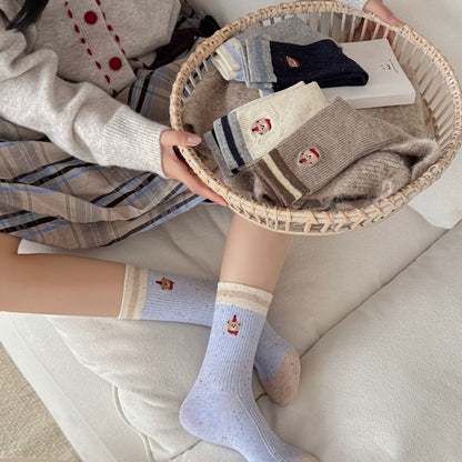 Spring Speckled Bear Embroidery Socks