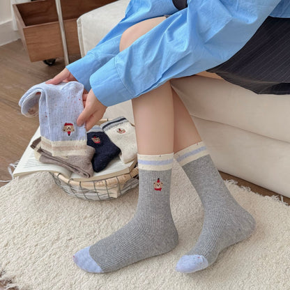 Spring Speckled Bear Embroidery Socks