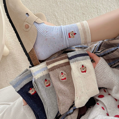 Spring Speckled Bear Embroidery Socks