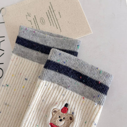 Spring Speckled Bear Embroidery Socks