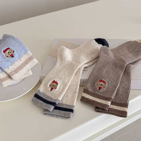 Spring Speckled Bear Embroidery Socks