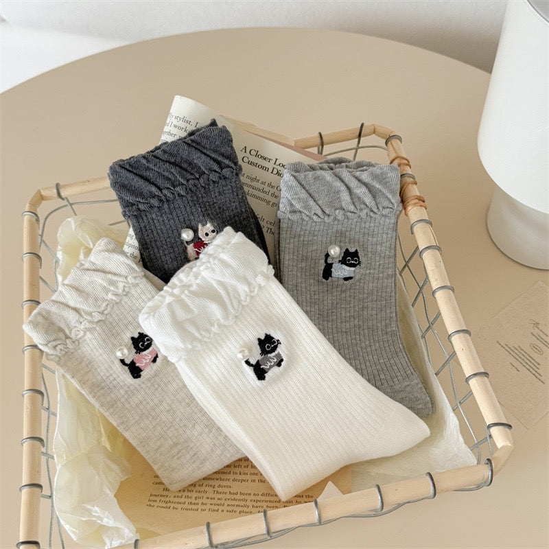 Minimalist Puppy Socks with Pearl Accents