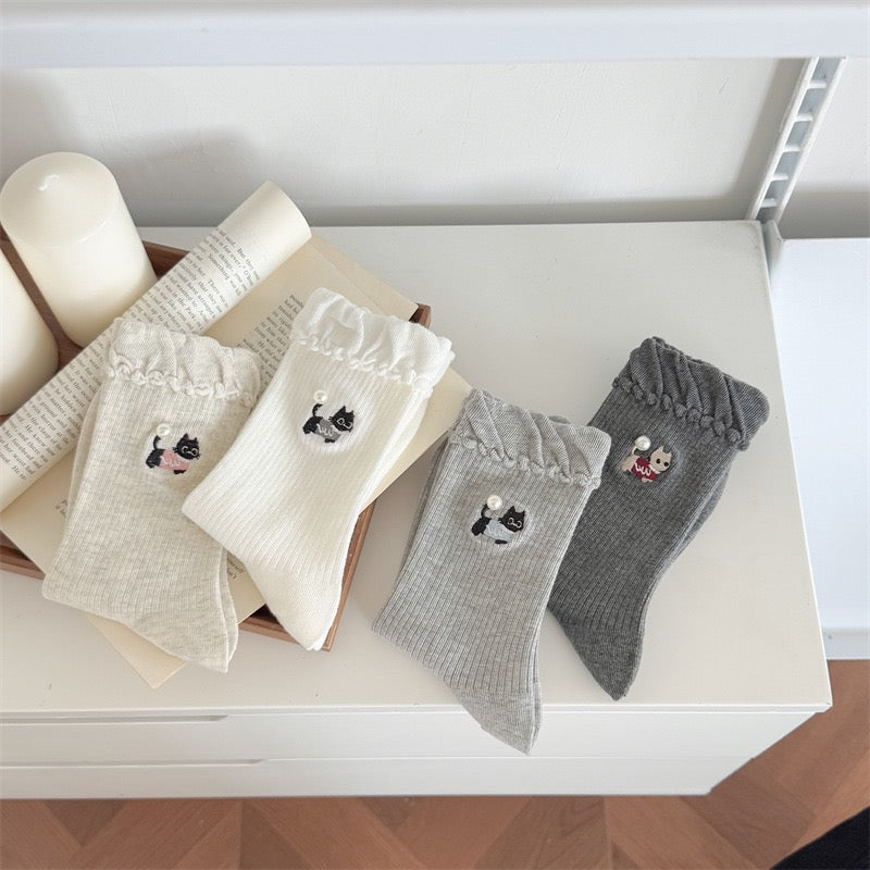 Minimalist Puppy Socks with Pearl Accents
