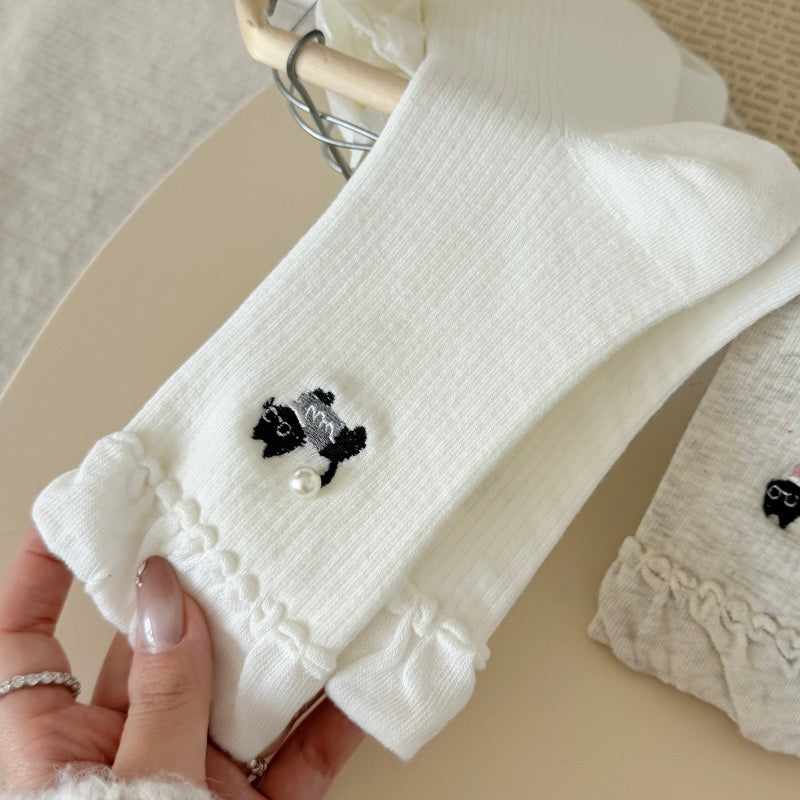 Minimalist Puppy Socks with Pearl Accents