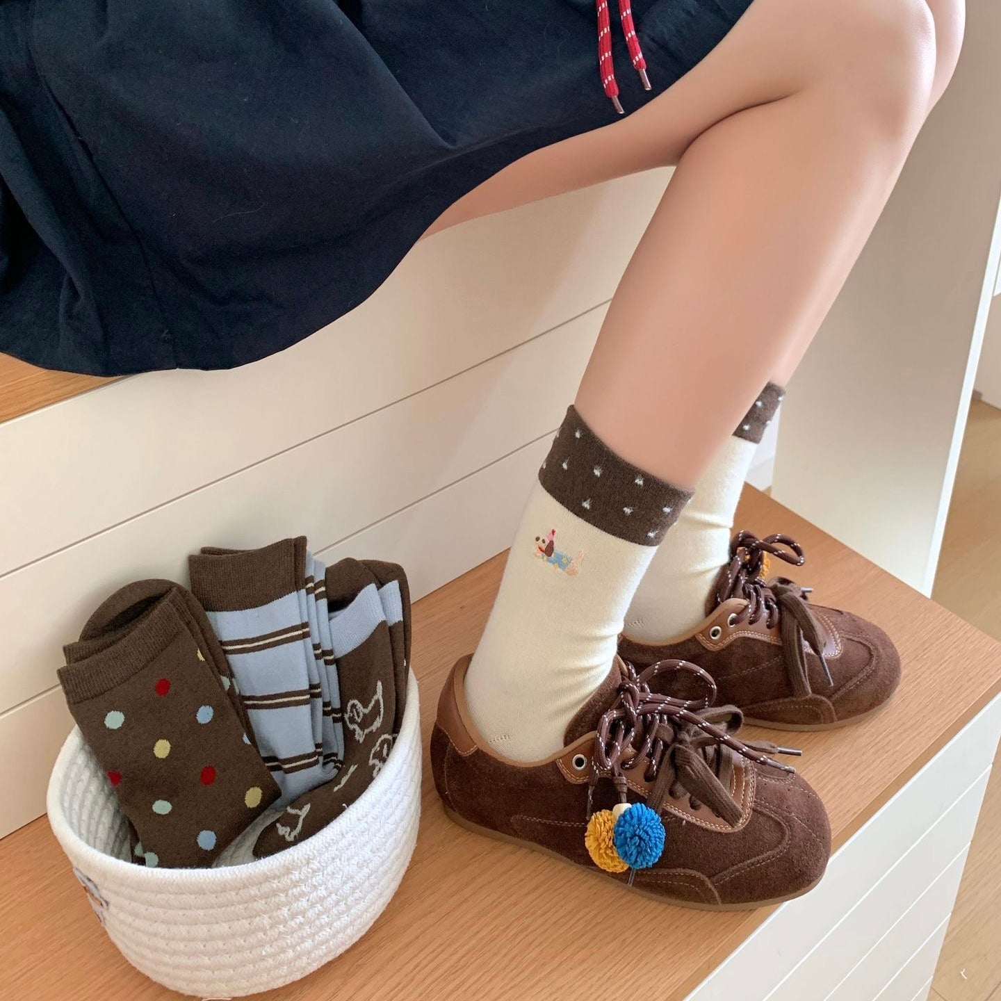 Dachshund & Bone Knit Crew Socks