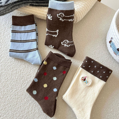 Dachshund & Bone Knit Crew Socks