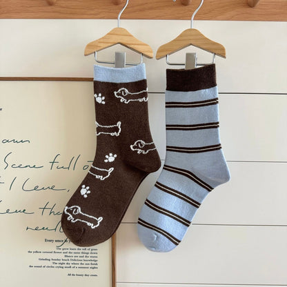 Dachshund & Bone Knit Crew Socks