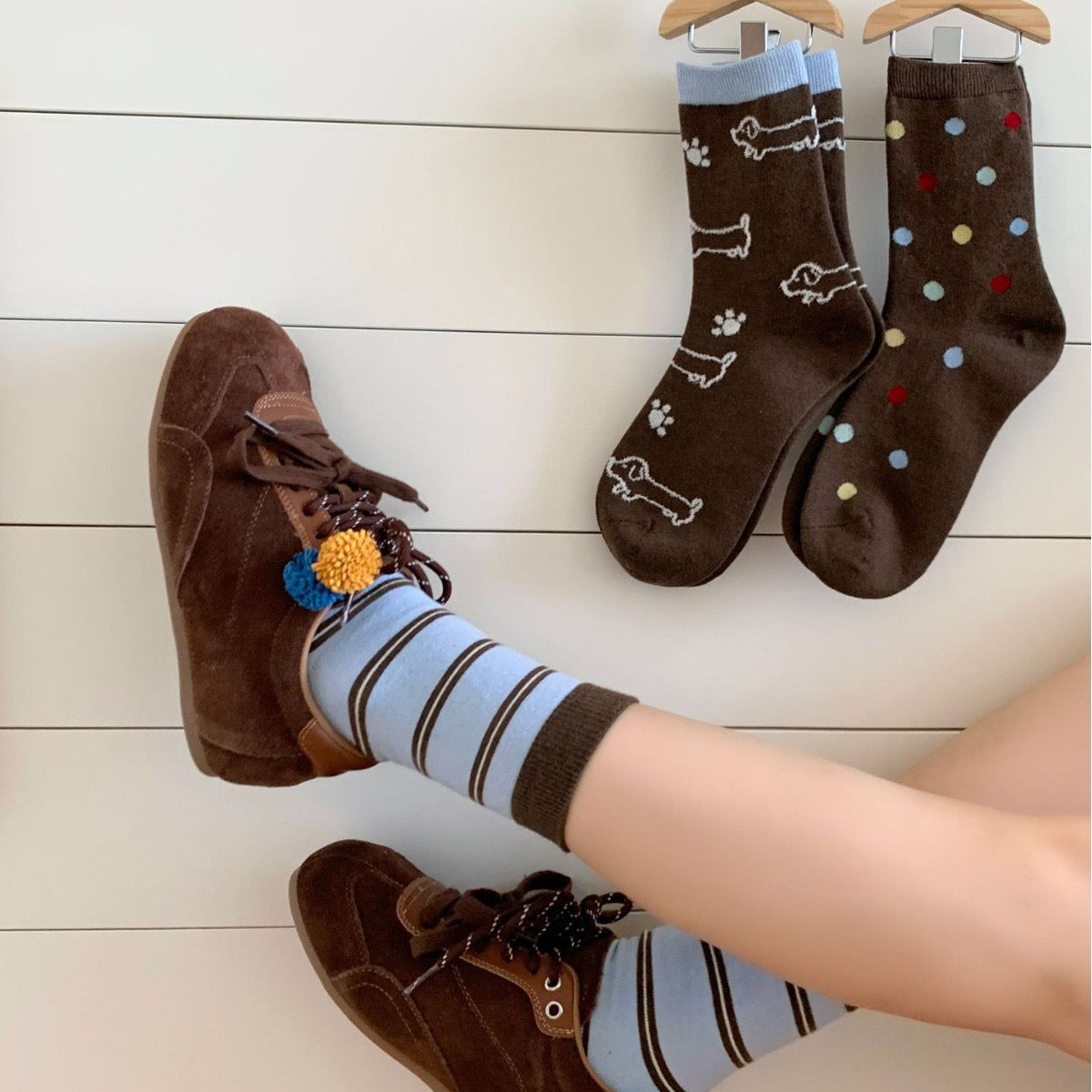 Dachshund & Bone Knit Crew Socks