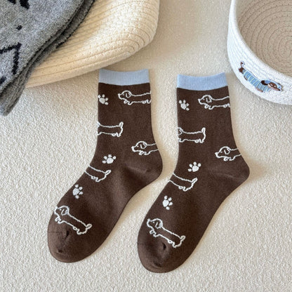 Dachshund & Bone Knit Crew Socks