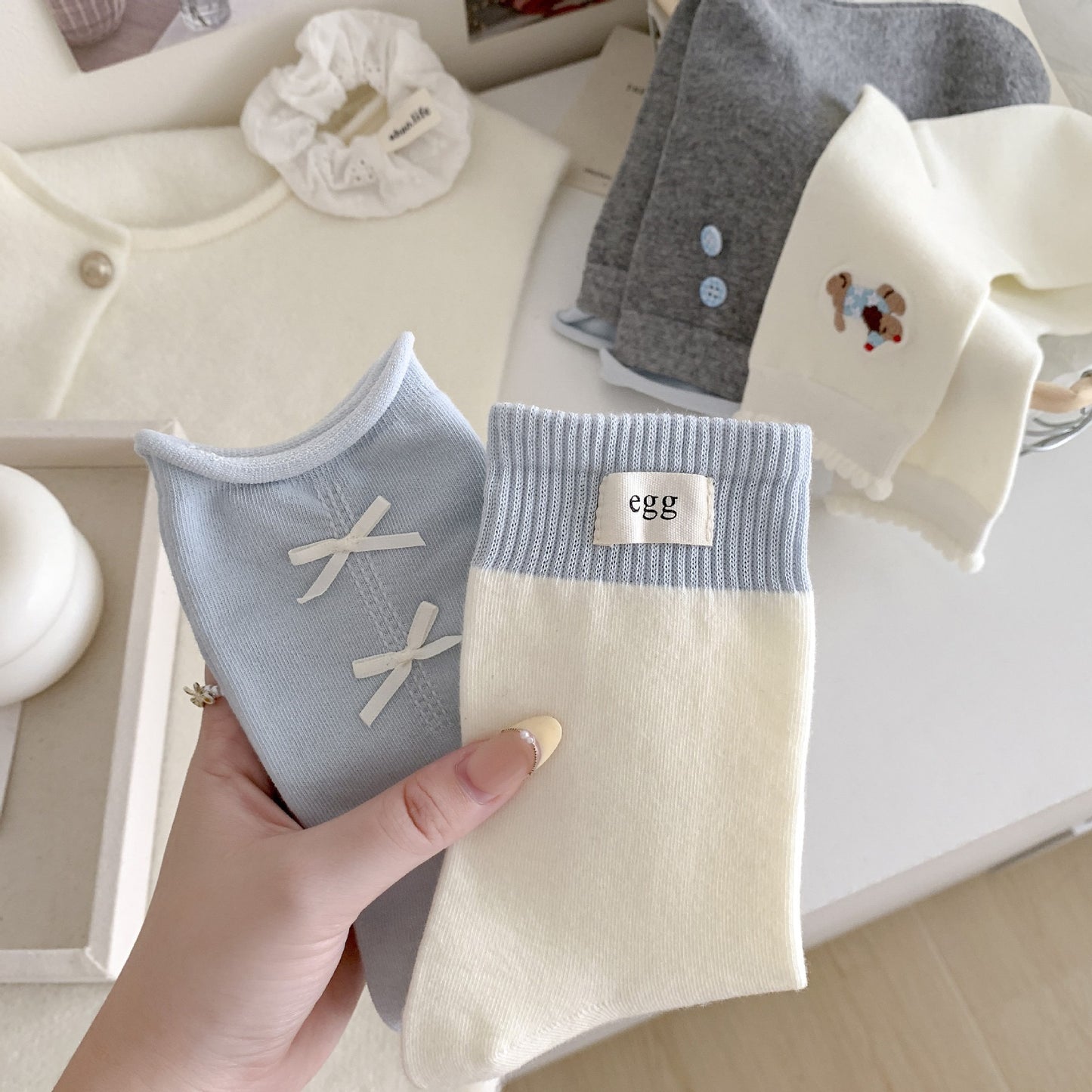 Elegant&Sweet Blue Series Crew Socks