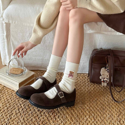 Bear Embroidered Delicate Bow Socks