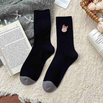 Bear Embroidered Delicate Bow Socks
