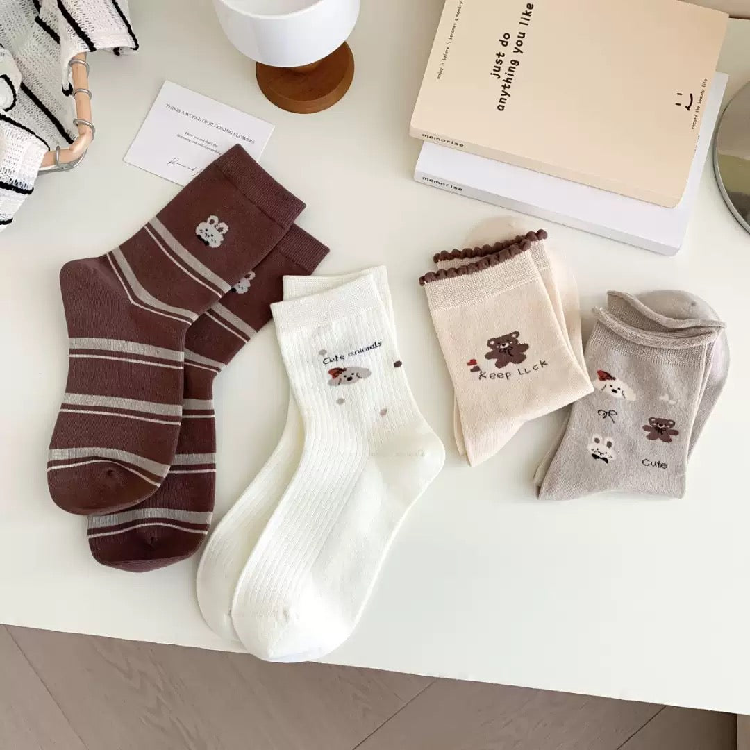 Cozy Coffee Bear Knit Socks